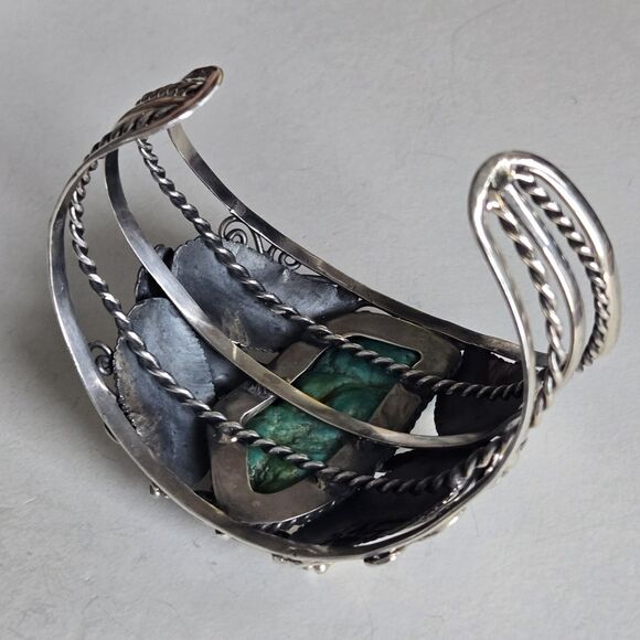 Vintage Navajo Sterling Turquoise Nugget Cuff Bracelet Royston Style Heavy 69gm - Picture 10 of 16